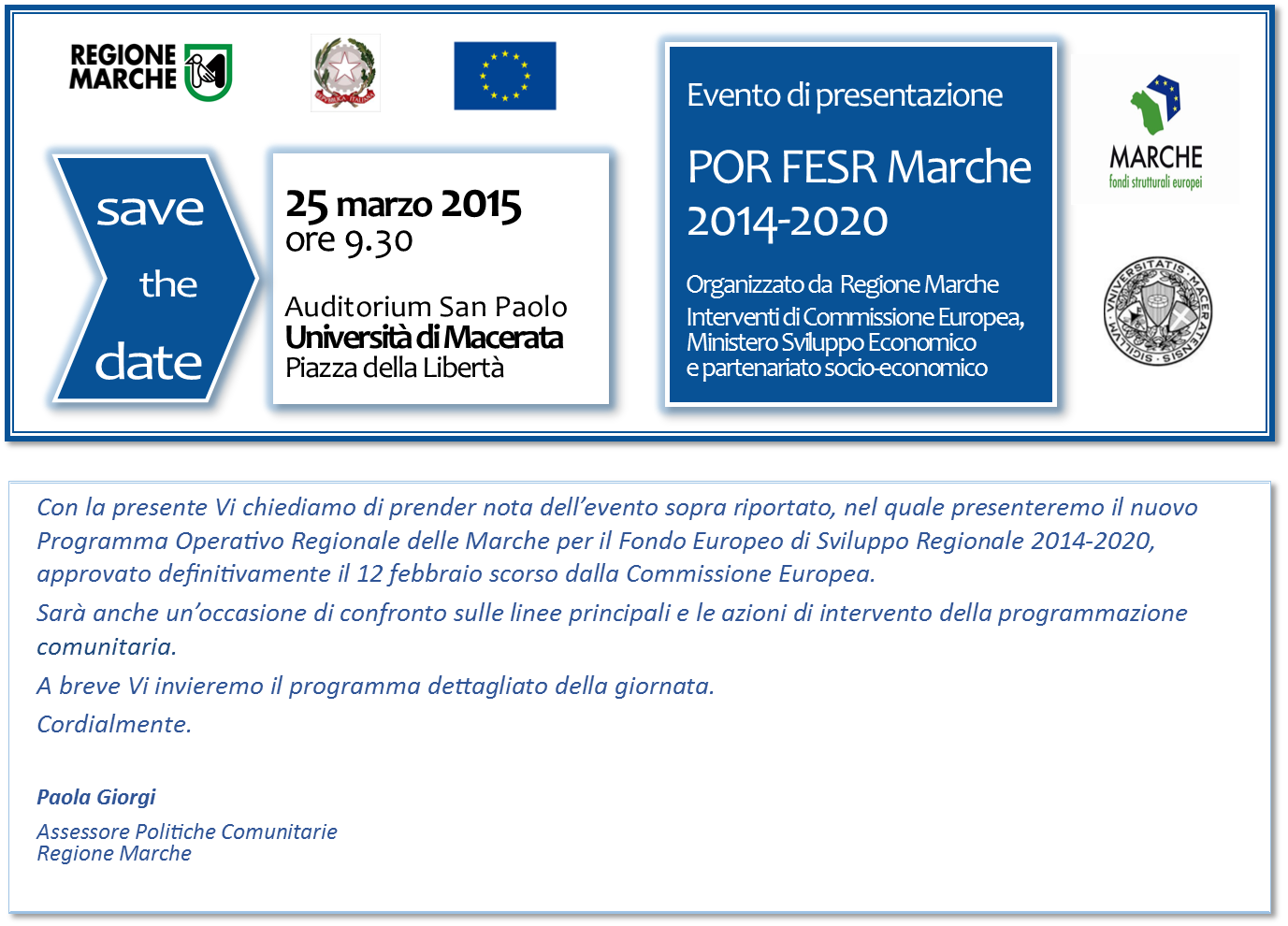 Presentazione POR FESR Marche 2014-2020